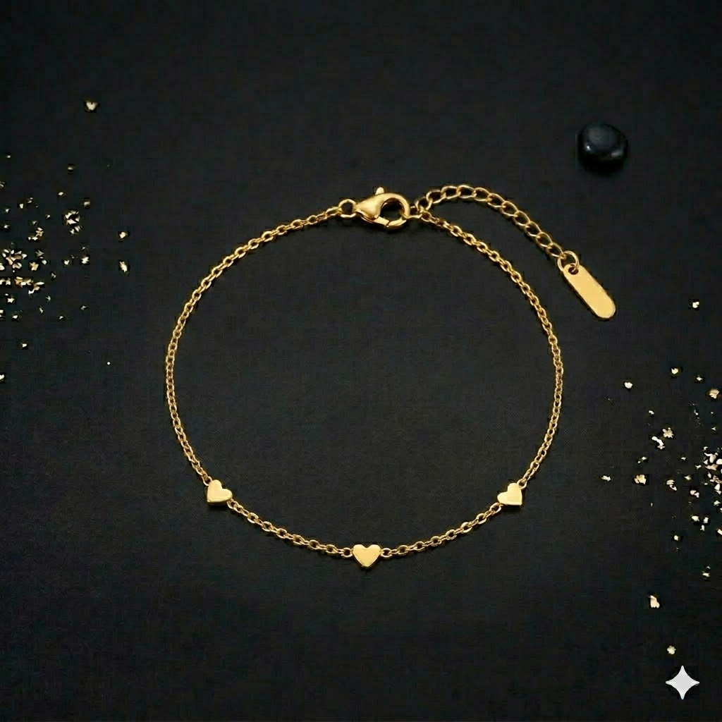 Brățara Plăcată cu aur 18K 3 hearts (Reglabilă)