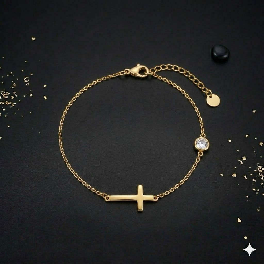 Brățara Plăcată cu aur 14k Blessed Faith (Reglabilă)